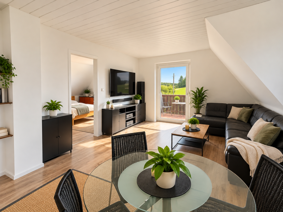Renovierte 2,5–3-Zimmer-Dachgeschosswohnung m. EBK u. Balkon in herrl. Aussichtslage ins Grüne - Photo 1